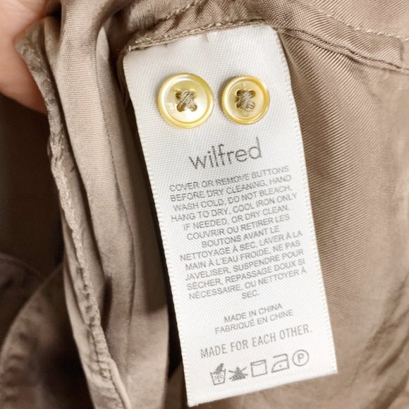 Wilfred Aritzia Gold Shimmer Tan Button Up Top Blouse Tie Cognac 2XS Cupro - Picture 11 of 16